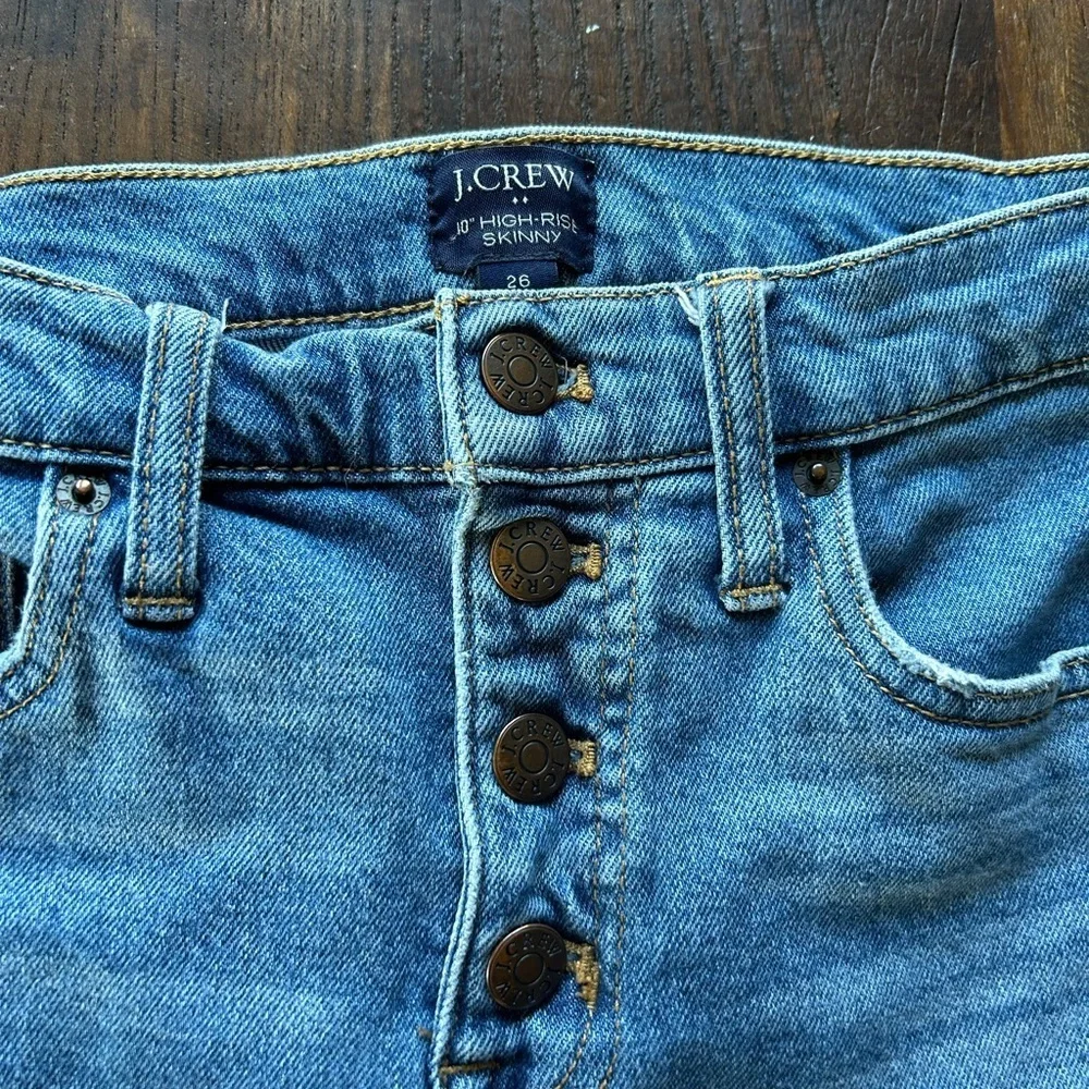 J. Crew Medium Blue Ripped High-rise Skinny Jeans